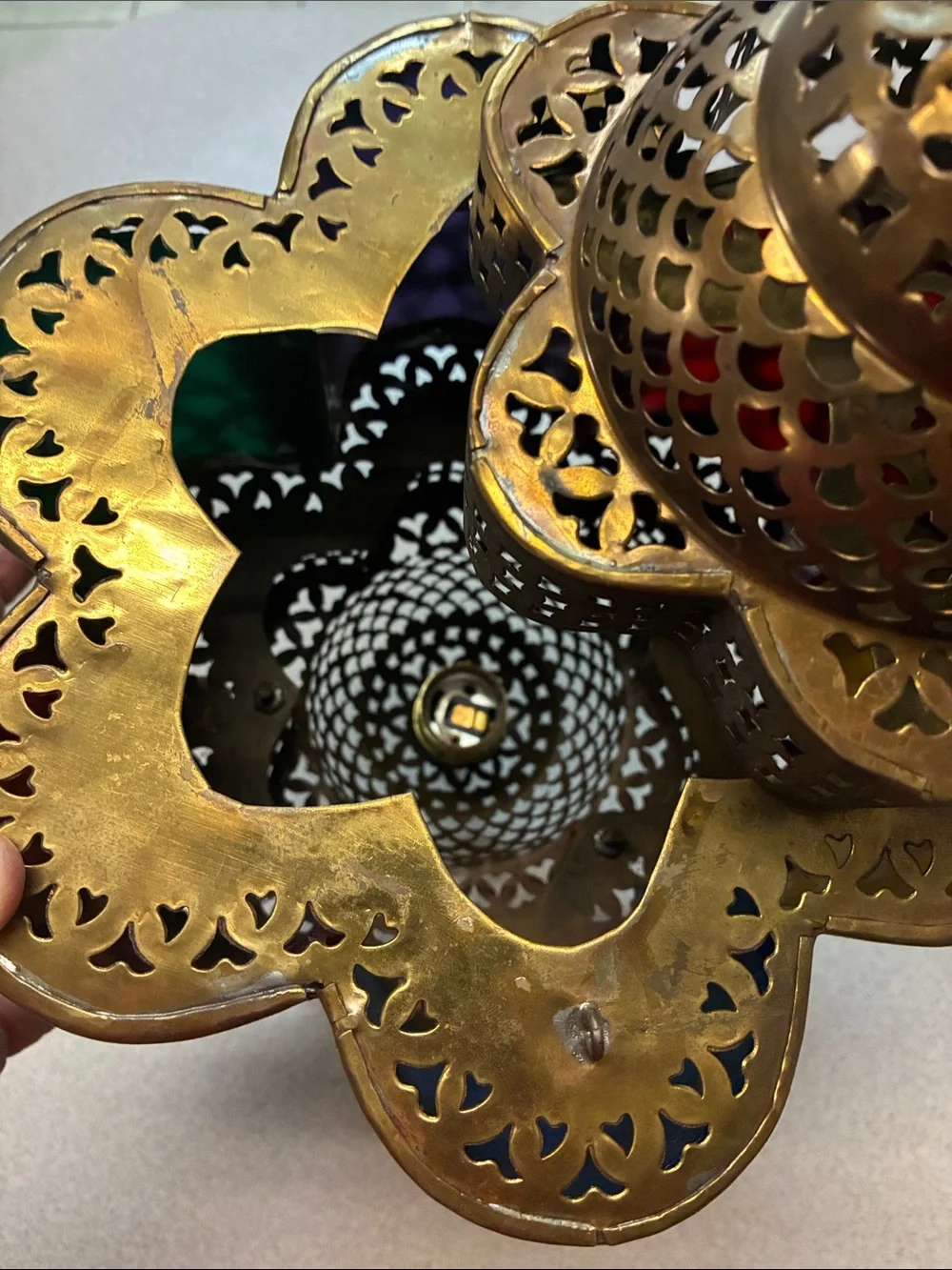 Brass Moroccan-Style Multi-Color Cutout Lantern